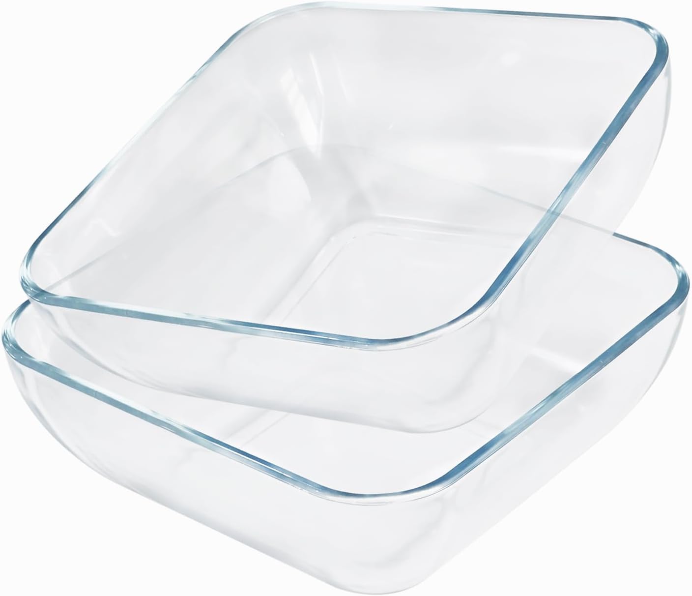 Skiennix 2-Quart Glass Mixing Bowls Set - Durable Tempered Glass | 8-Inch Square Salad Bowls, Set of 2