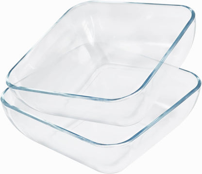 Skiennix 2-Quart Glass Mixing Bowls Set - Durable Tempered Glass | 8-Inch Square Salad Bowls, Set of 2