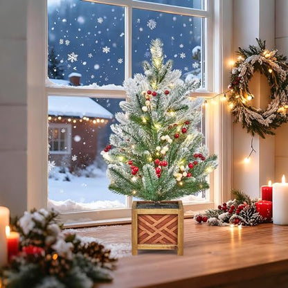 Green 24 Inch Mini Christmas Tree with Lights & Ornaments - DIY Tabletop Decor