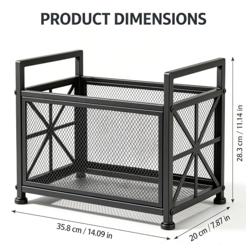 Large Black Metal Magazine Holder - Floor Standing Mesh Storage Basket - Office & Home Organization - Variation: Metallic Black / Large