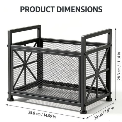 Large Black Metal Magazine Holder - Floor Standing Mesh Storage Basket - Office & Home Organization - Variation: Metallic Black / Large