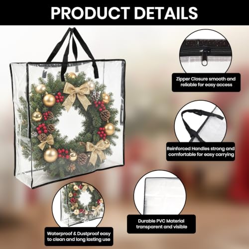 26 Inch Wreath Storage Bag - Large Waterproof Garland Organizer for Holiday Decor