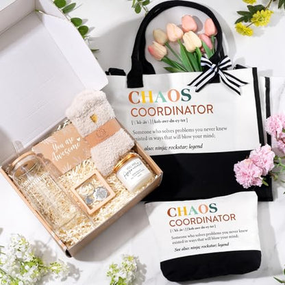 Chaos Coordinator Gifts for Women - 16oz Glass Cup & Tote Bag - Thank You Gift for Mom, Teacher, Boss, Nurse - Variation: Chaos