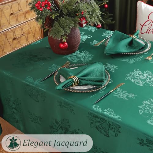 Christmas Tablecloth 60x84 Inch Green Jacquard Spill Proof Non Slip Holiday Decor