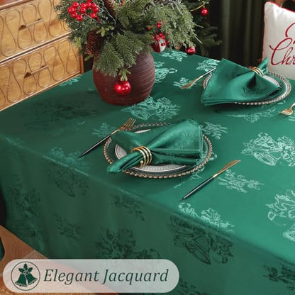 Christmas Tablecloth 60x84 Inch Green Jacquard Spill Proof Non Slip Holiday Decor