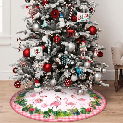 Pink Flamingos Christmas Tree Skirt 36 Inch Holiday Decor - Medium Flamingos