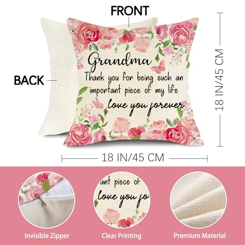 Grandma Gift Pillow Cover 18x18 Floral Butterfly Love Throw Pillowcase - Pink