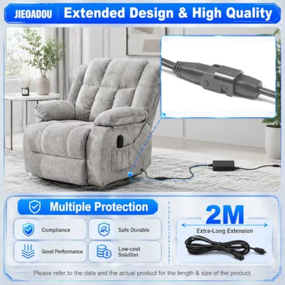6.6 Ft Recliner Power Extension Cord for Lift Chairs and Sofas