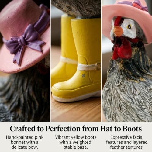 Rain Boots Hen Chicken Figurine Resin Farmhouse Kitchen Decor, 7.4 Inches