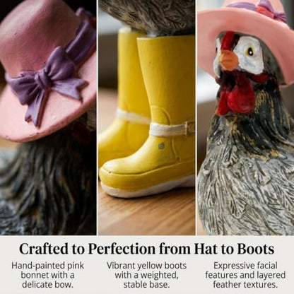 Rain Boots Hen Chicken Figurine Resin Farmhouse Kitchen Decor, 7.4 Inches