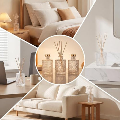 8 Glass Reed Diffuser Bottles with Sticks Set - Refillable Home Fragrance Containers