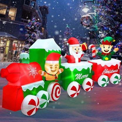 12 Ft Christmas Inflatable Train with Santa Elf Gingerbread Outdoor Decor