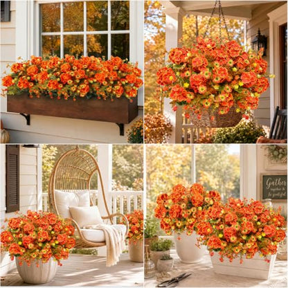 Artificial Geranium Flowers Fall Decor - Orange, 10 Bundles
