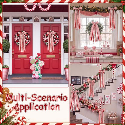2 Pcs Candy Cane Christmas Wreath Bow with Clip - Red & White Variation