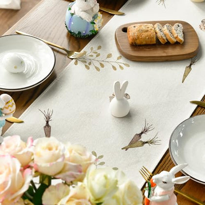Easter Rabbit Table Runner 13 x 120 Inches Beige Spring Holiday Decor