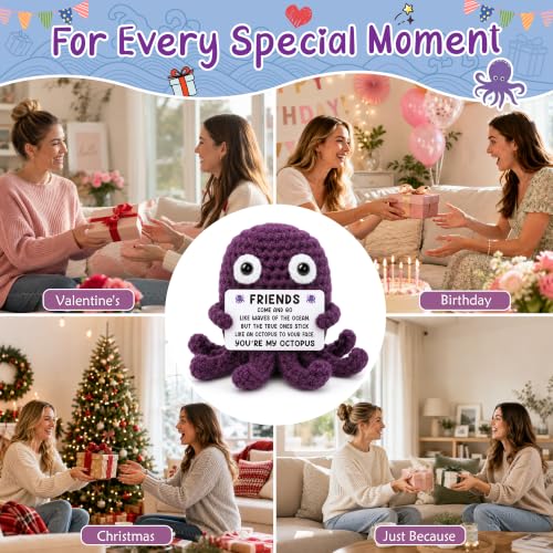 Friend Gift - Handmade Crochet Octopus for Best Friend, Sister, Coworker, or Work Bestie