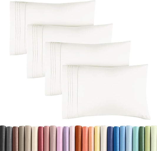 Skiennix Standard Pillow Cases Set of 4 | Ultra Soft Hotel Quality Covers - Machine Washable Antique White