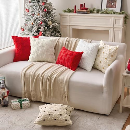 ANRODUO Christmas Tree Decorative Pillow Covers 20x20 Plush Beige Pack of 2 - Festive Holiday Decor