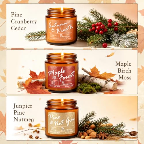 Amber Fall Scented Candle Set - 6 Autumn Fragrance Candles, 180 Burning Hours