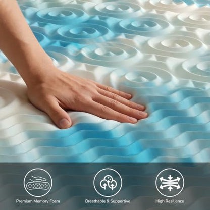 Sweetcrispy 4in Blue Memory Foam Mattress Topper Queen Cooling Bed Pad