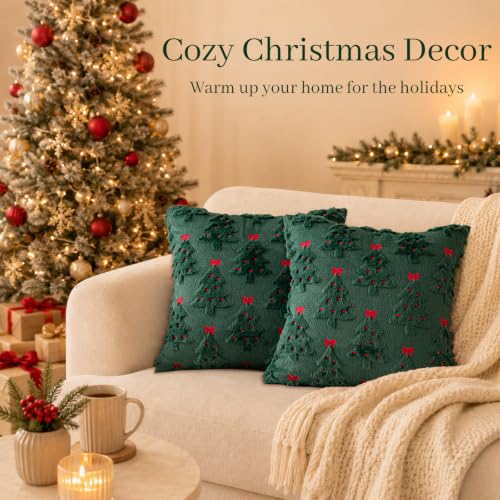 Warmstar Christmas Tree Throw Pillow Covers Set of 2 - Green Bow 20x20 Inches
