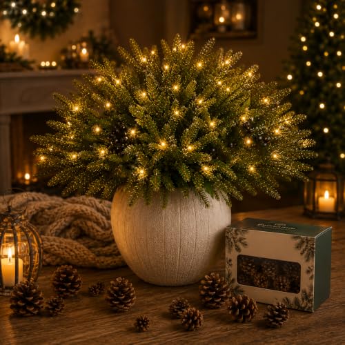 Green Enchanted Evergreen Pine with Lights for Christmas DIY Vase - 5 Pieces