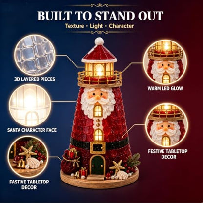 DIY Lighted Christmas Lighthouse Kit with Sea Glass Style Pieces & LED Lights - Variation B