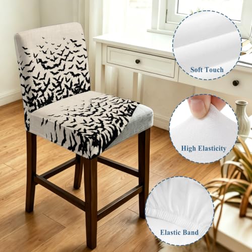 Halloween Bat Stretch Bar Stool Covers Set of 4 - Linen Slipcovers for Counter Height Chairs