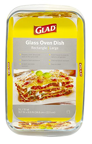 Glad Clear Glass Oblong Baking Dish | 1.6-Quart Nonstick Rectangular Bakeware Casserole Pan | Freezer-to-Oven and Dishwasher Safe, 2 Compartment