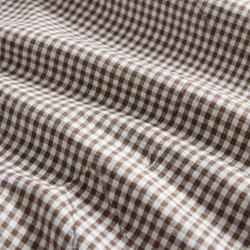 King Cotton Percale Sheet Set with Deep Pocket & Gingham Brown - Martha Stewart