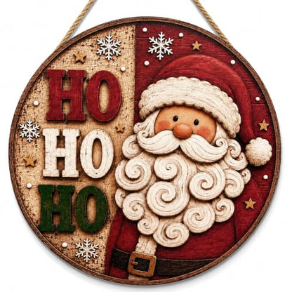 Christmas Decorations Santa Welcome Sign for Front Door - Red White Green