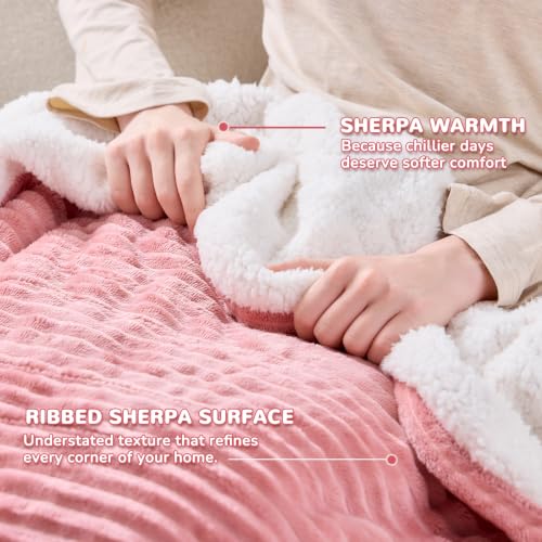 Pink Ribbed Electric Heated Throw Blanket - Soft Flannel with 5 Heat Levels, Gift for Women - Variation 01