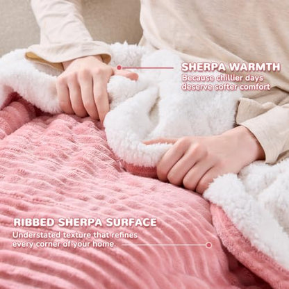 Pink Ribbed Electric Heated Throw Blanket - Soft Flannel with 5 Heat Levels, Gift for Women - Variation 01