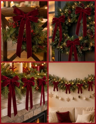 12Pcs Velvet Ribbon Bow Christmas Tree Decorations with Storage Bag - Wine Red