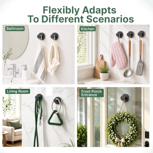 Heavy Duty Suction Cup Hooks 6 Pack - Removable Bathroom Hooks, Black