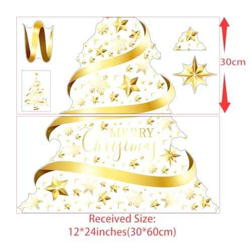 Large Golden Christmas Decorations Tree Window Clings Stickers for Home, Cafe, Mall Glass Door, DIY Static Wall Window Door Mural Showcase Decal Sticker