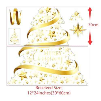 Large Golden Christmas Decorations Tree Window Clings Stickers for Home, Cafe, Mall Glass Door, DIY Static Wall Window Door Mural Showcase Decal Sticker