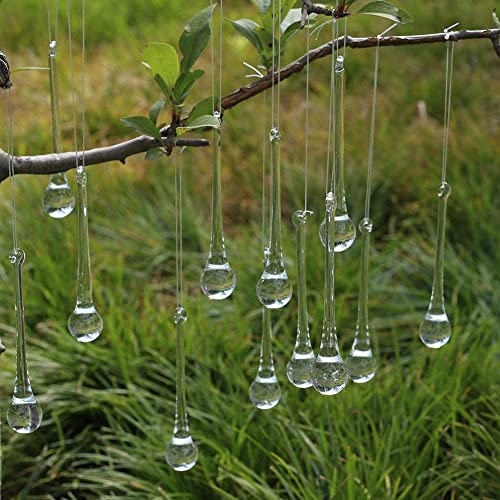 Glass Ice Drops 30mm Christmas Teardrop Ornaments - Clear Crystal Glass Raindrop Decorations for Tree & Chandelier - Set of 8
