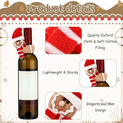 Gingerbread Man Christmas Wine Bottle Cover Set - 12 Pcs Holiday Decor