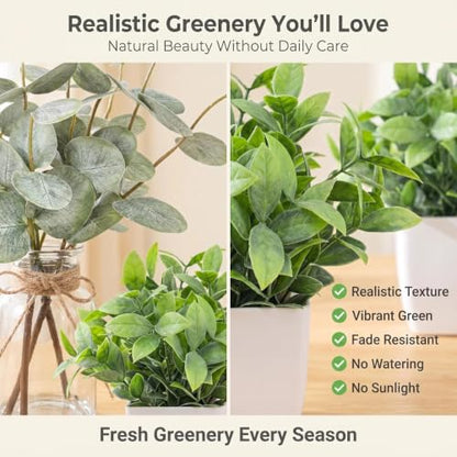 Artificial Plants Set with Faux Eucalyptus & Greenery - White Greenery Variation