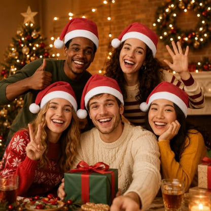 Christmas Santa Hats with White Trim and Pom Pom - Unisex Holiday Costume, 24 pcs