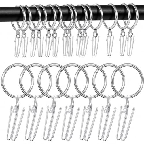 Silver Curtain Rings with 4 Prong Pinch Pleat Hooks - 38mm ID, 30 Sets - Silver & Silver