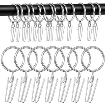 Silver Curtain Rings with 4 Prong Pinch Pleat Hooks - 38mm ID, 30 Sets - Silver & Silver