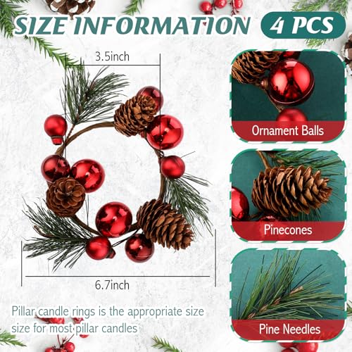 Christmas Candle Rings Set of 4 - Holiday Table Centerpiece Decor