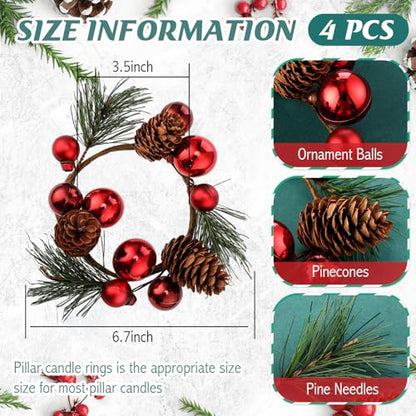 Christmas Candle Rings Set of 4 - Holiday Table Centerpiece Decor