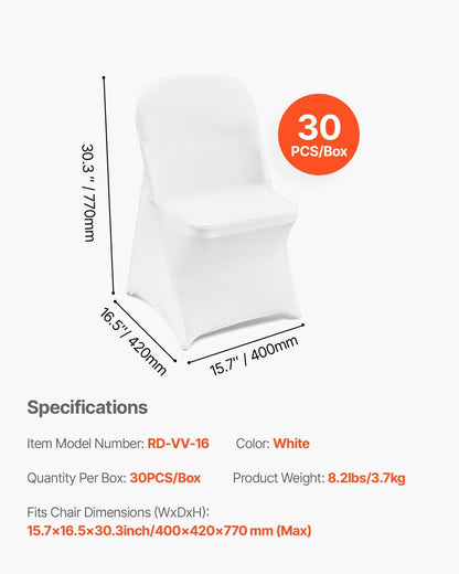 VEVOR 30 PCS White Folding Chair Covers - Elegant Washable Slipcovers for Weddings & Events | Universal Fit