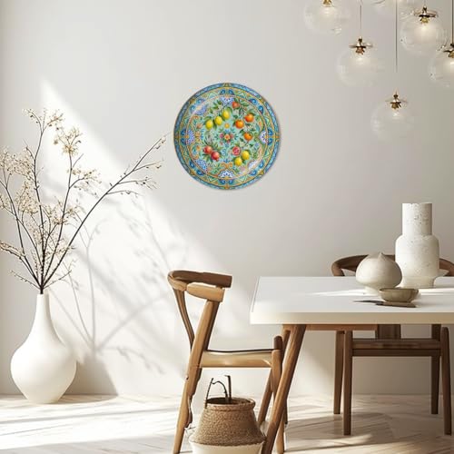 10-Inch Ceramic Decorative Plate with Stand & Hook - Mediterranean Citrus Mandala in Color 4