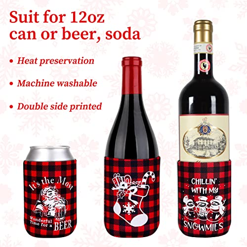 12 Pack Christmas Beer Can Sleeves with Holiday Designs - Hot Cold Drink Insulation