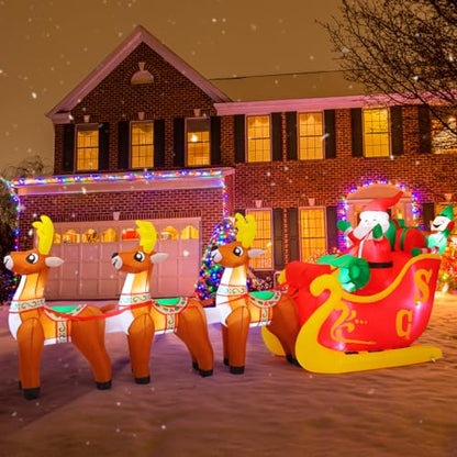 12 Ft Christmas Inflatable Reindeer with Santa Sleigh & LED Lights for Outdoor Yard Decor