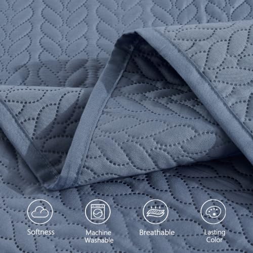 Navy Blue Twin Quilt Set with Pillow Sham - Modern Coin Pattern All-Season Bedspread